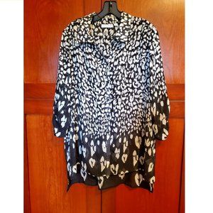 Black & White Sheer Animal Print Top - 14 - Susan Graver